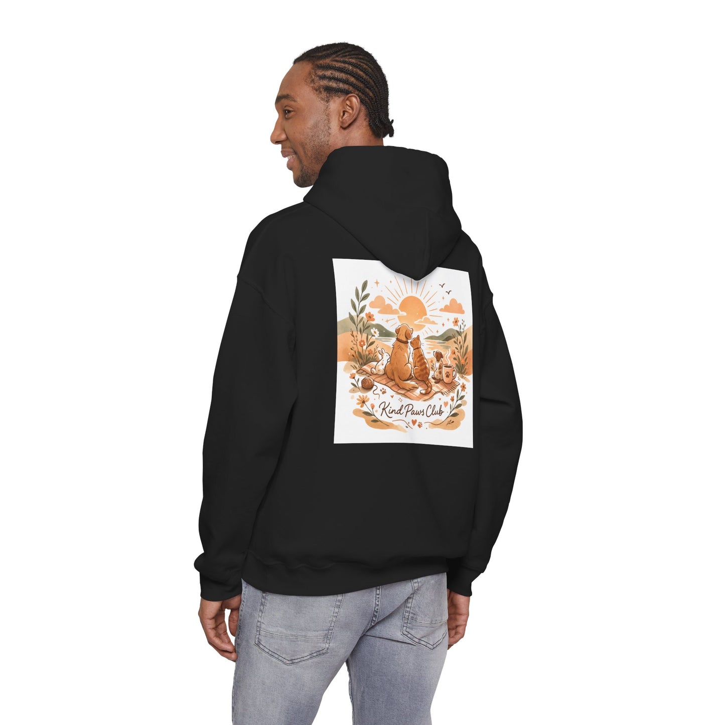 Retro Sunset Pet Wellness Hoodie - 70s Minimalist KindPawsClub Oversized Sweatshirt
