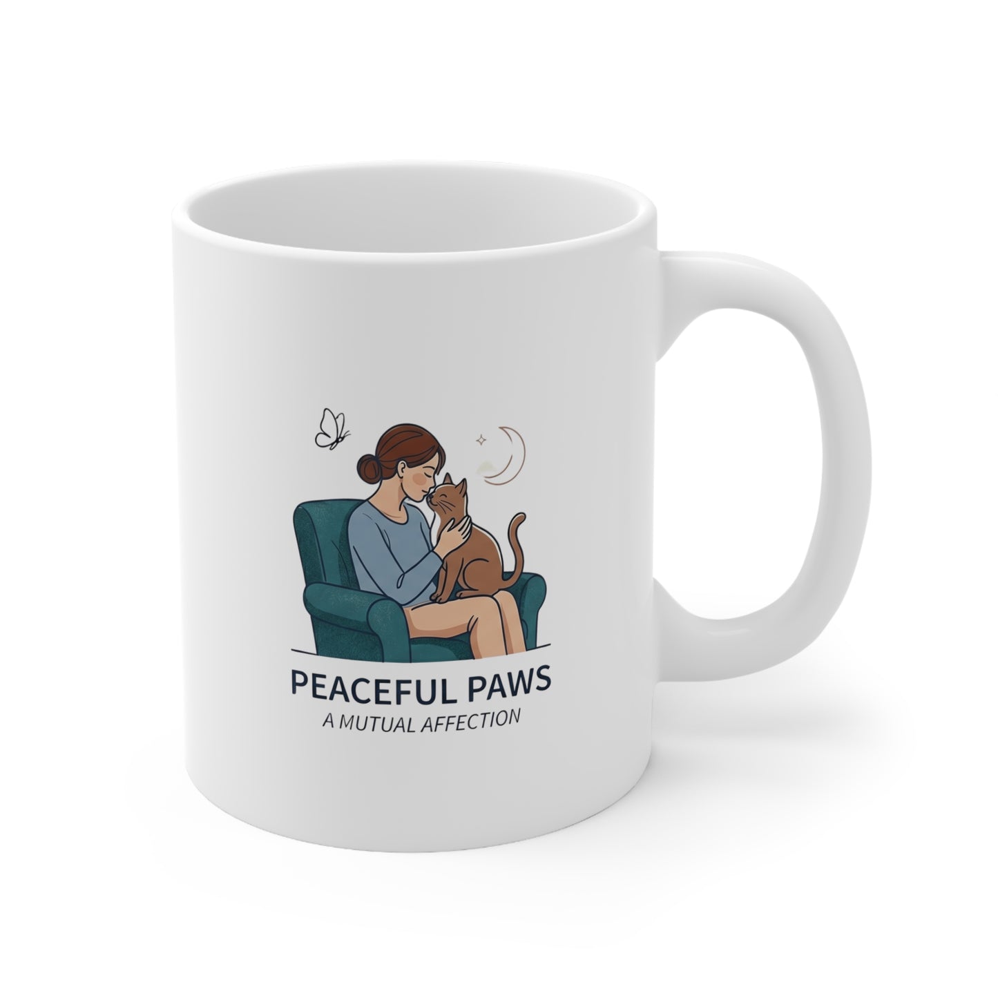 Peaceful Paws Cat Mom Mug - Minimalist Mutual Affection Coffee Cup