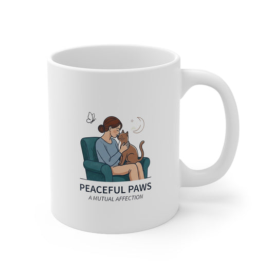 Peaceful Paws Cat Mom Mug - Minimalist Mutual Affection Coffee Cup