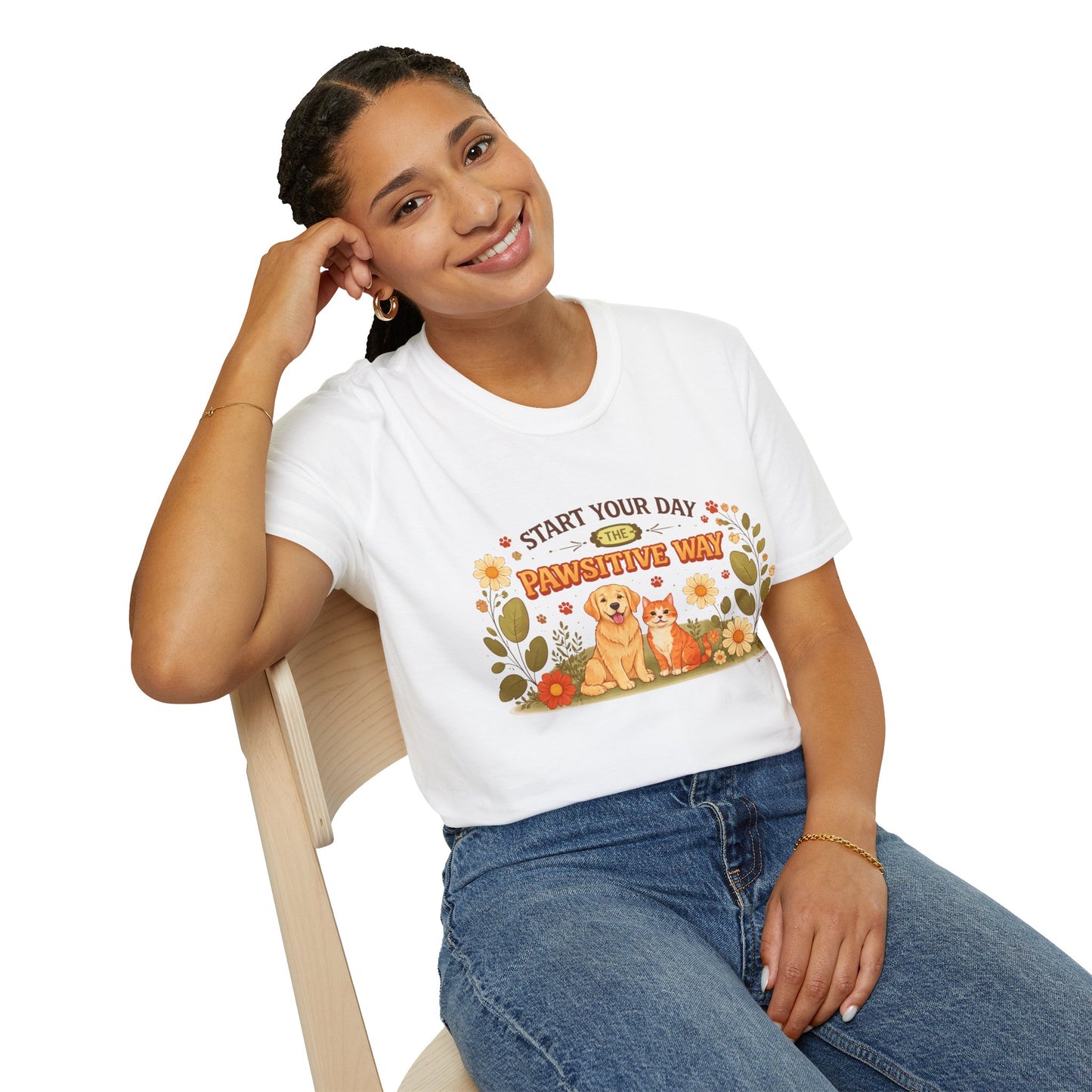 Start Your Day The Pawsitive Way – Retro Minimalist Pet Lover T-Shirt