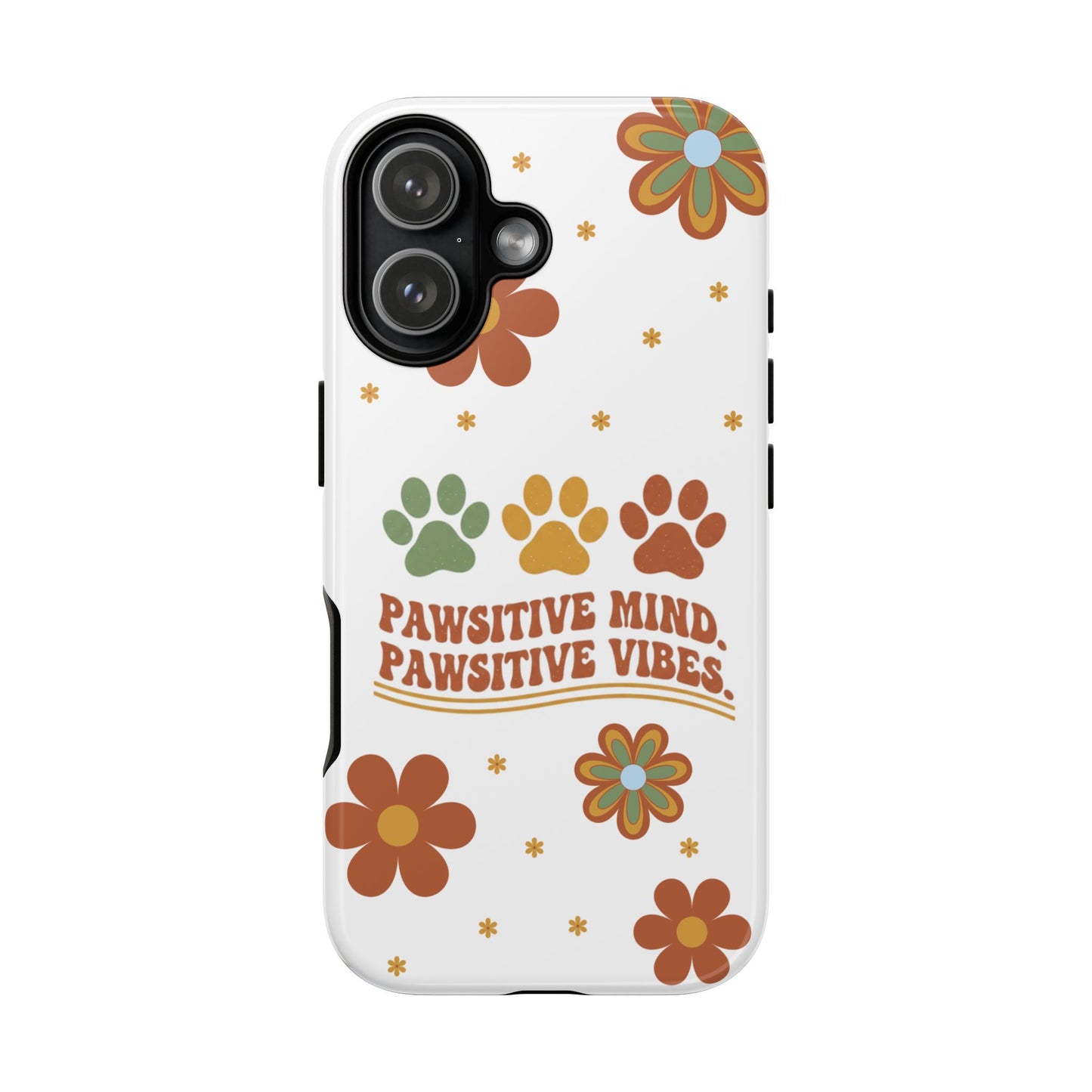 "Pawsitive Mind, Pawsitive Vibes" Retro 70s Floral Phone Case – KindPawsClub Protective Tech Wear