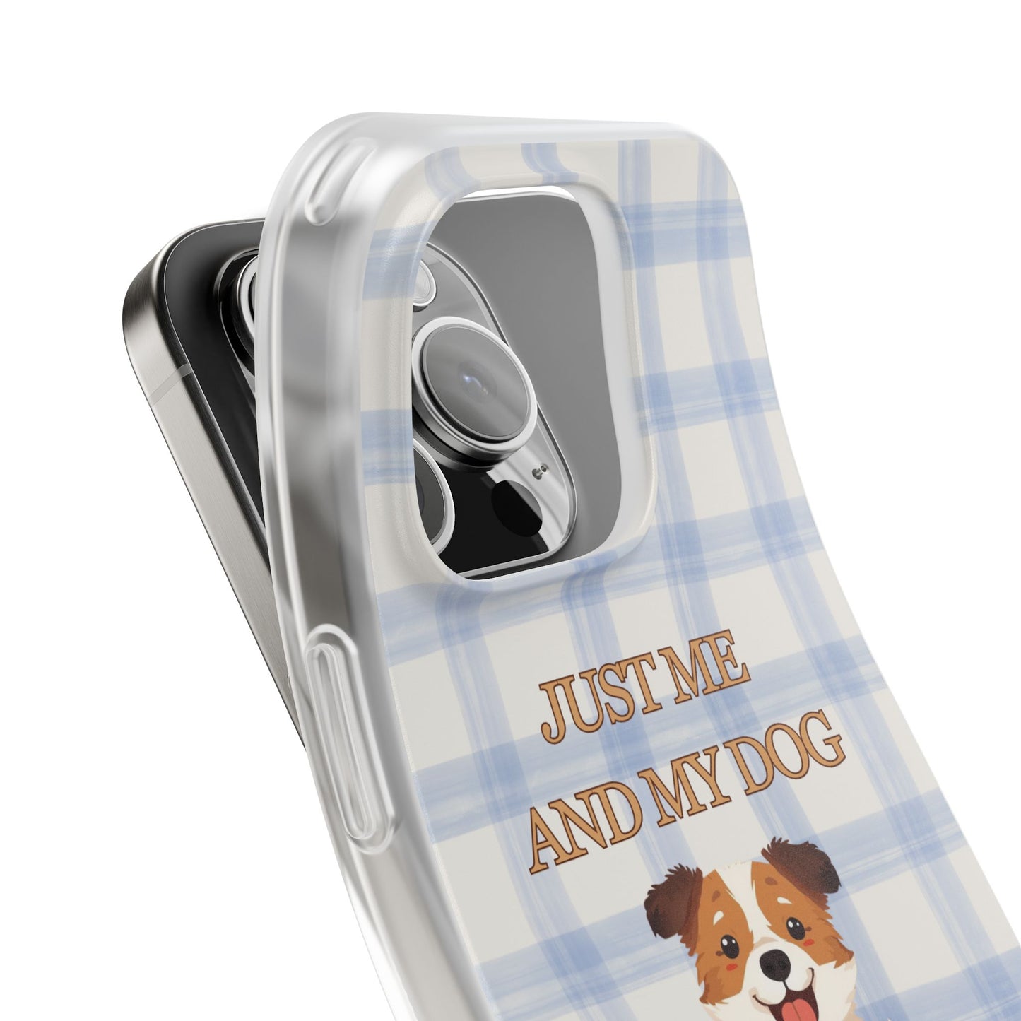 "Just Me and My Dog" iPhone Case – Retro 70s Blue Gingham Pet Wellness Phone Cover