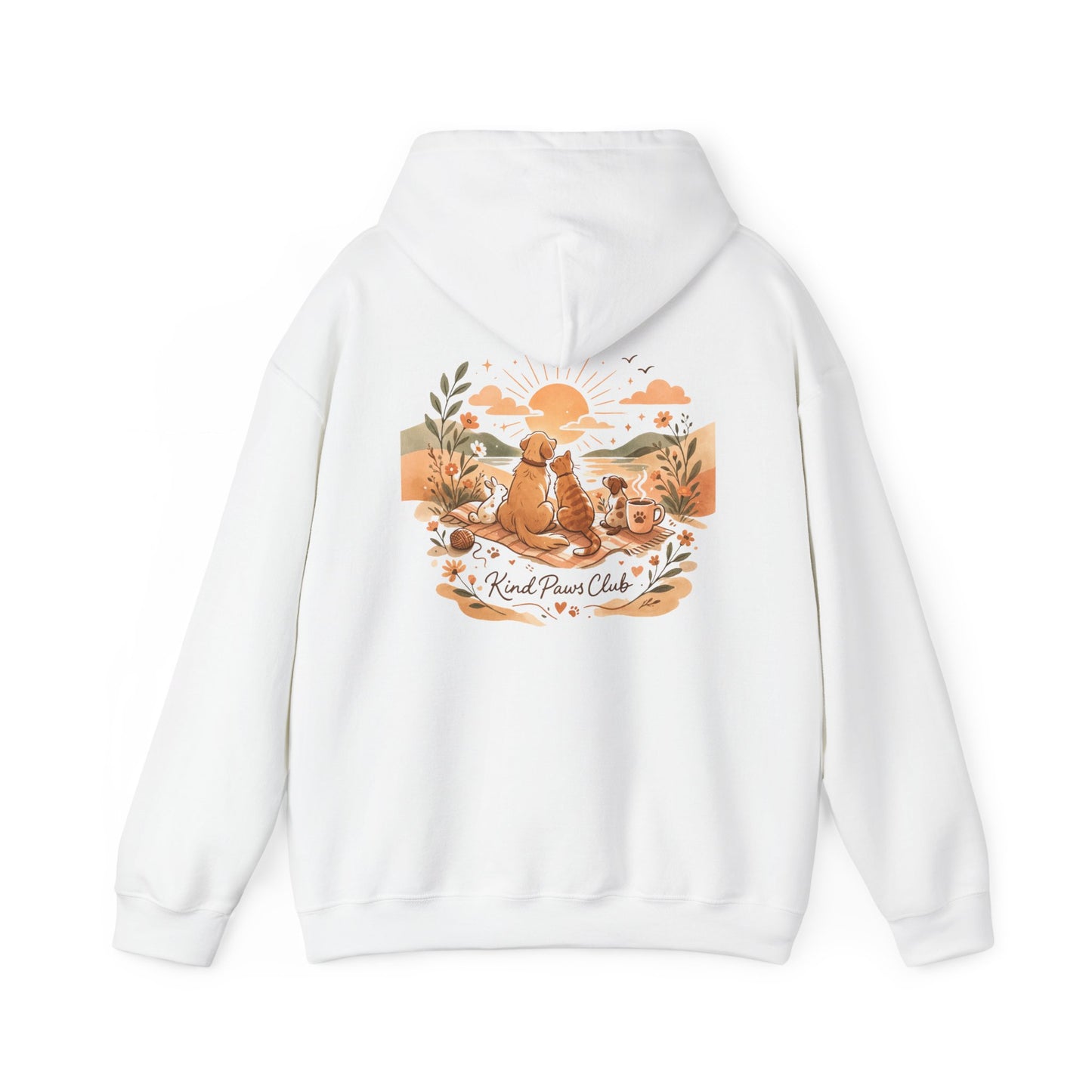 Retro Sunset Pet Wellness Hoodie - 70s Minimalist KindPawsClub Oversized Sweatshirt