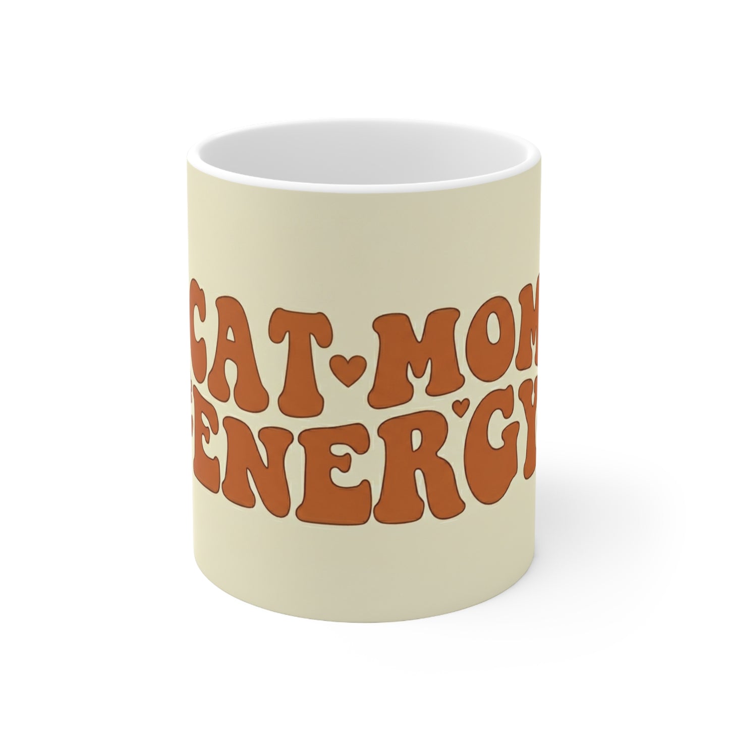 Cat Mom Energy Retro Mug | 11oz Minimalist 70s Ceramic Coffee Cup