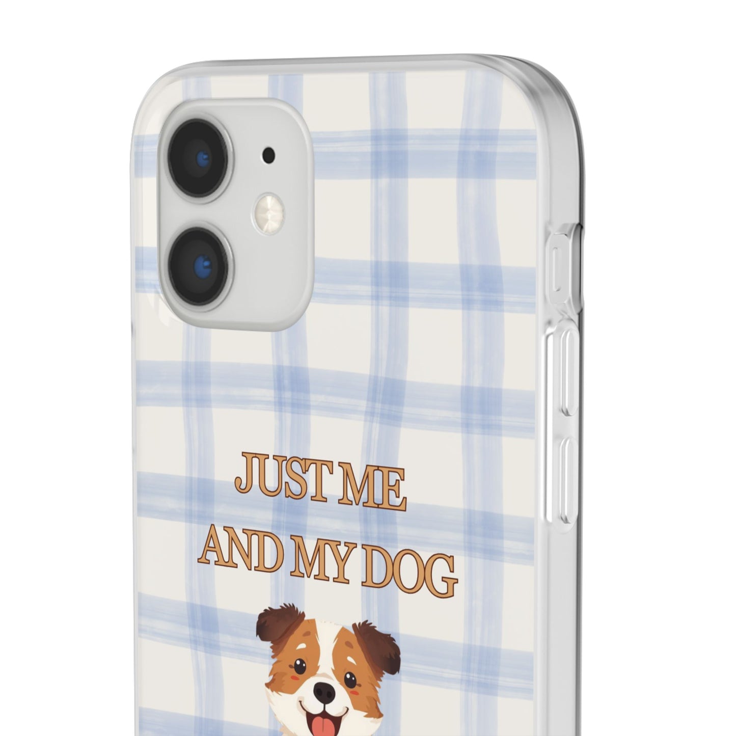 "Just Me and My Dog" iPhone Case – Retro 70s Blue Gingham Pet Wellness Phone Cover