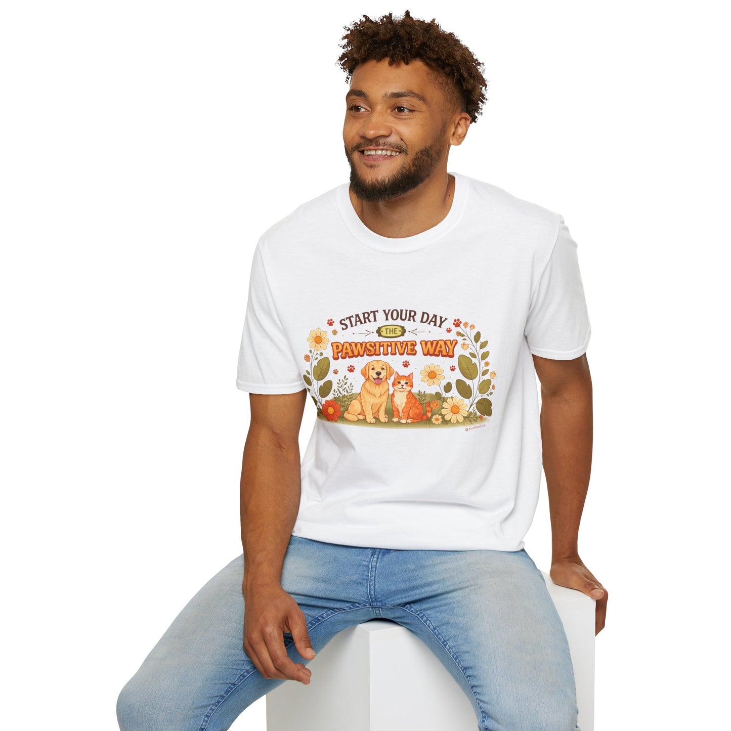 Start Your Day The Pawsitive Way – Retro Minimalist Pet Lover T-Shirt