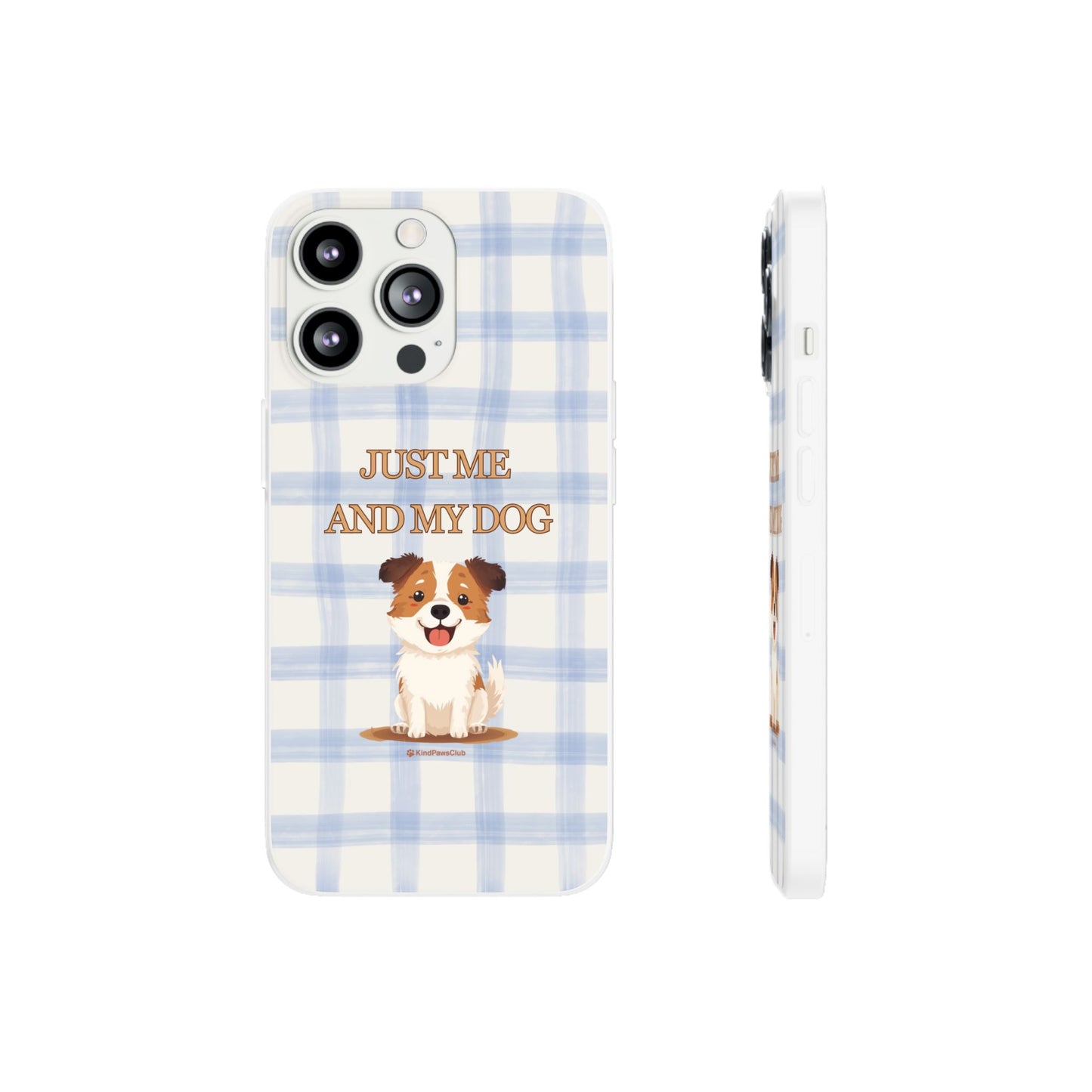 "Just Me and My Dog" iPhone Case – Retro 70s Blue Gingham Pet Wellness Phone Cover
