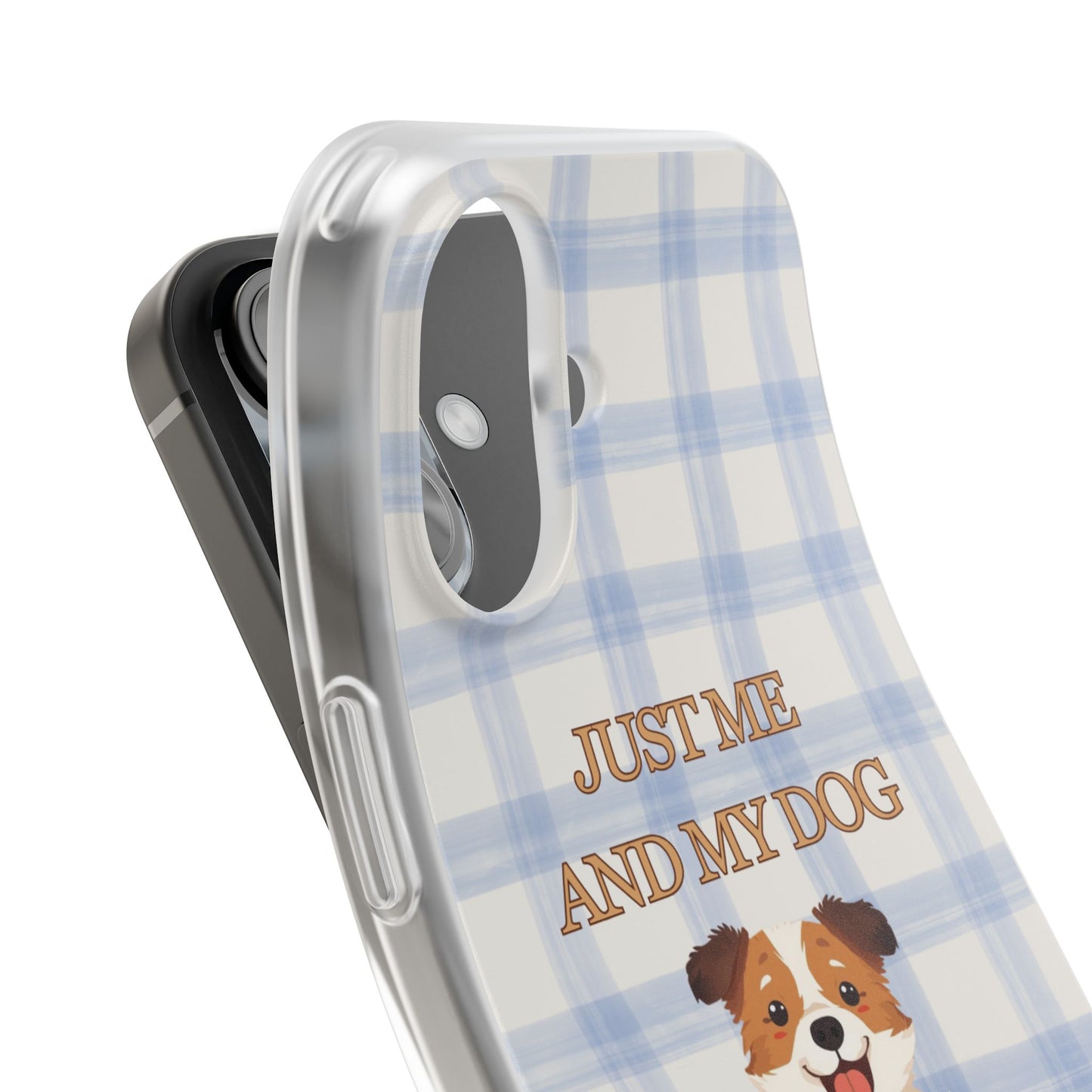 "Just Me and My Dog" iPhone Case – Retro 70s Blue Gingham Pet Wellness Phone Cover