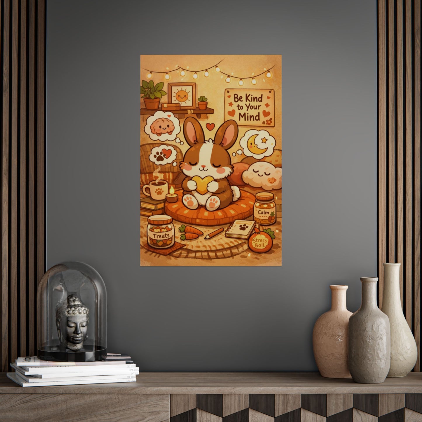 Be Kind to Your Mind Bunny Poster - 70s Minimalist Pet Wellness Wall Art