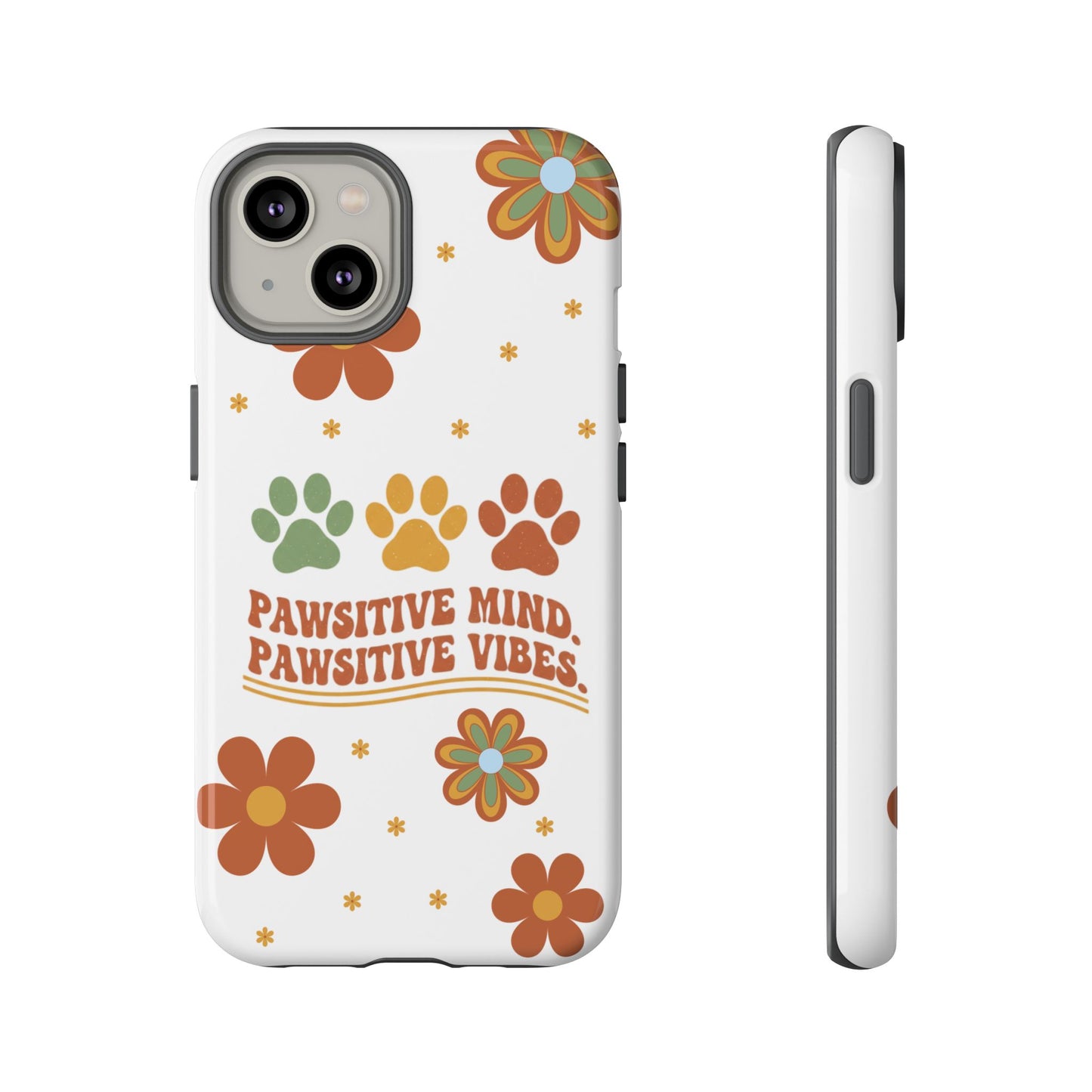 "Pawsitive Mind, Pawsitive Vibes" Retro 70s Floral Phone Case – KindPawsClub Protective Tech Wear