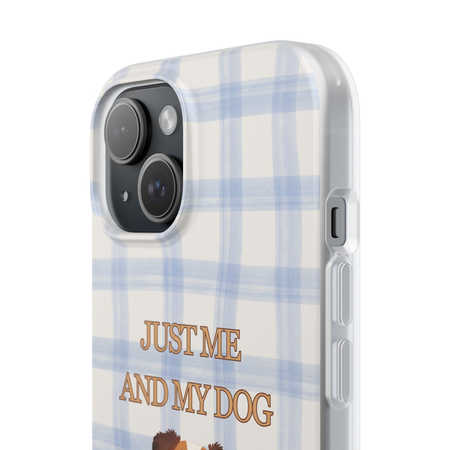 "Just Me and My Dog" iPhone Case – Retro 70s Blue Gingham Pet Wellness Phone Cover