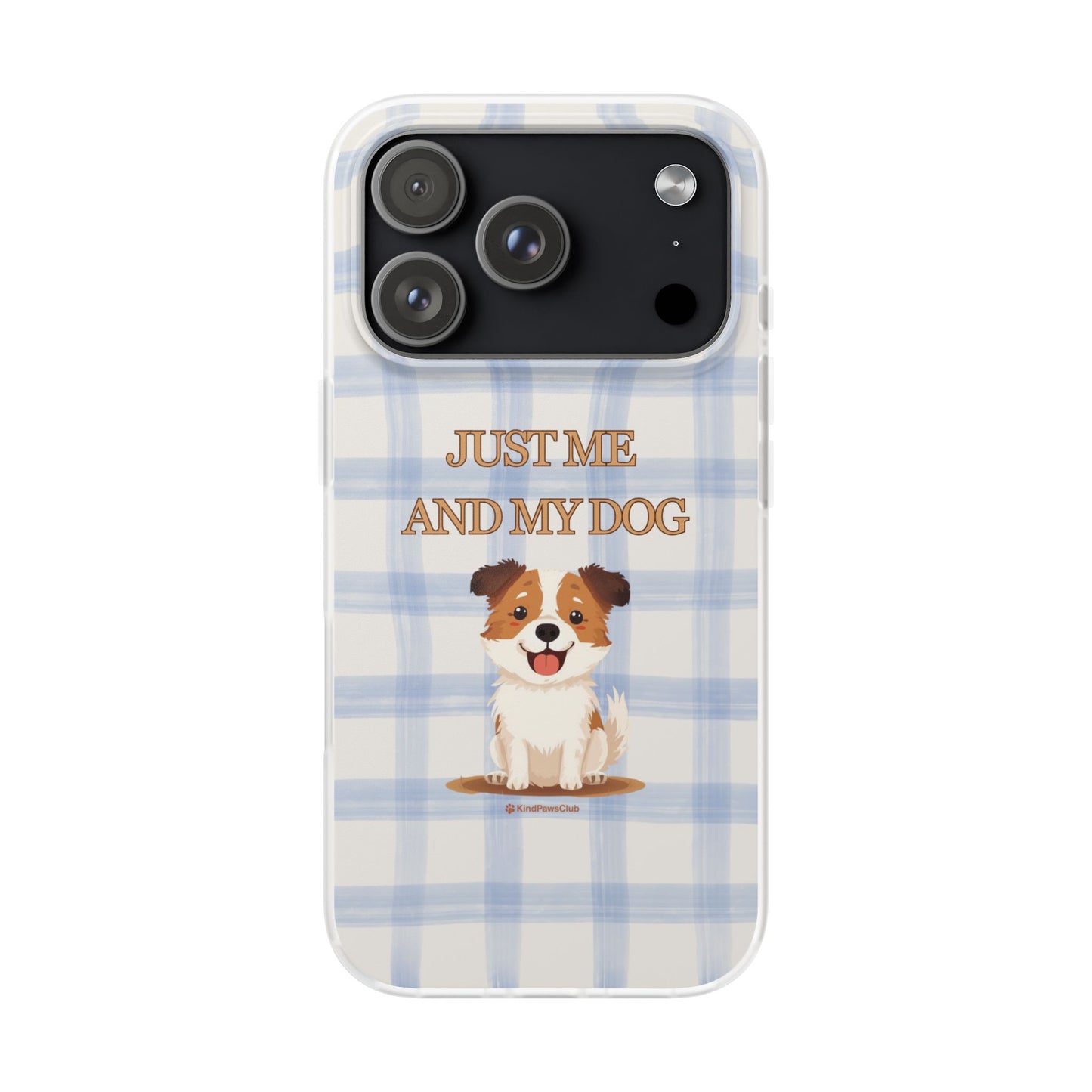 "Just Me and My Dog" iPhone Case – Retro 70s Blue Gingham Pet Wellness Phone Cover