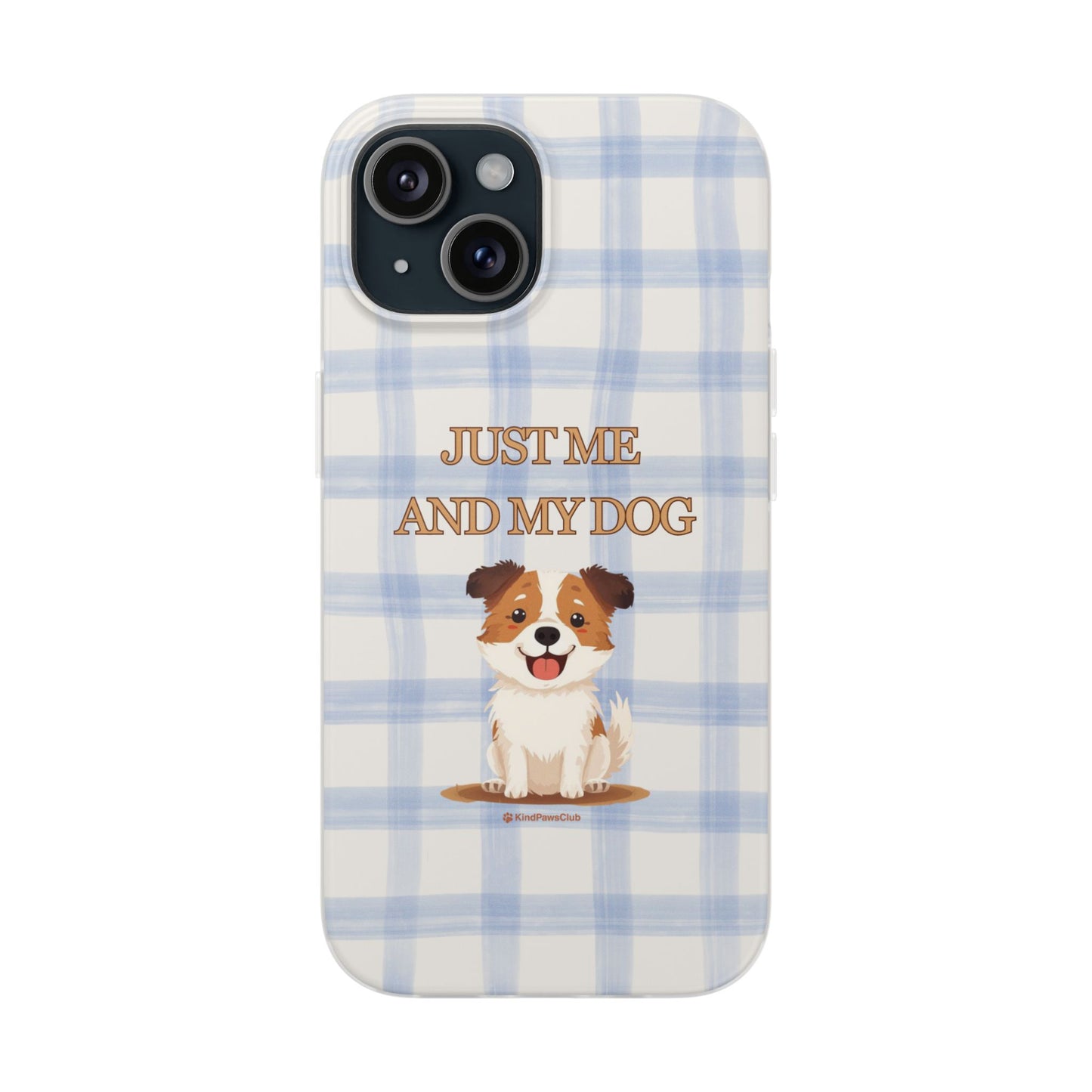 "Just Me and My Dog" iPhone Case – Retro 70s Blue Gingham Pet Wellness Phone Cover