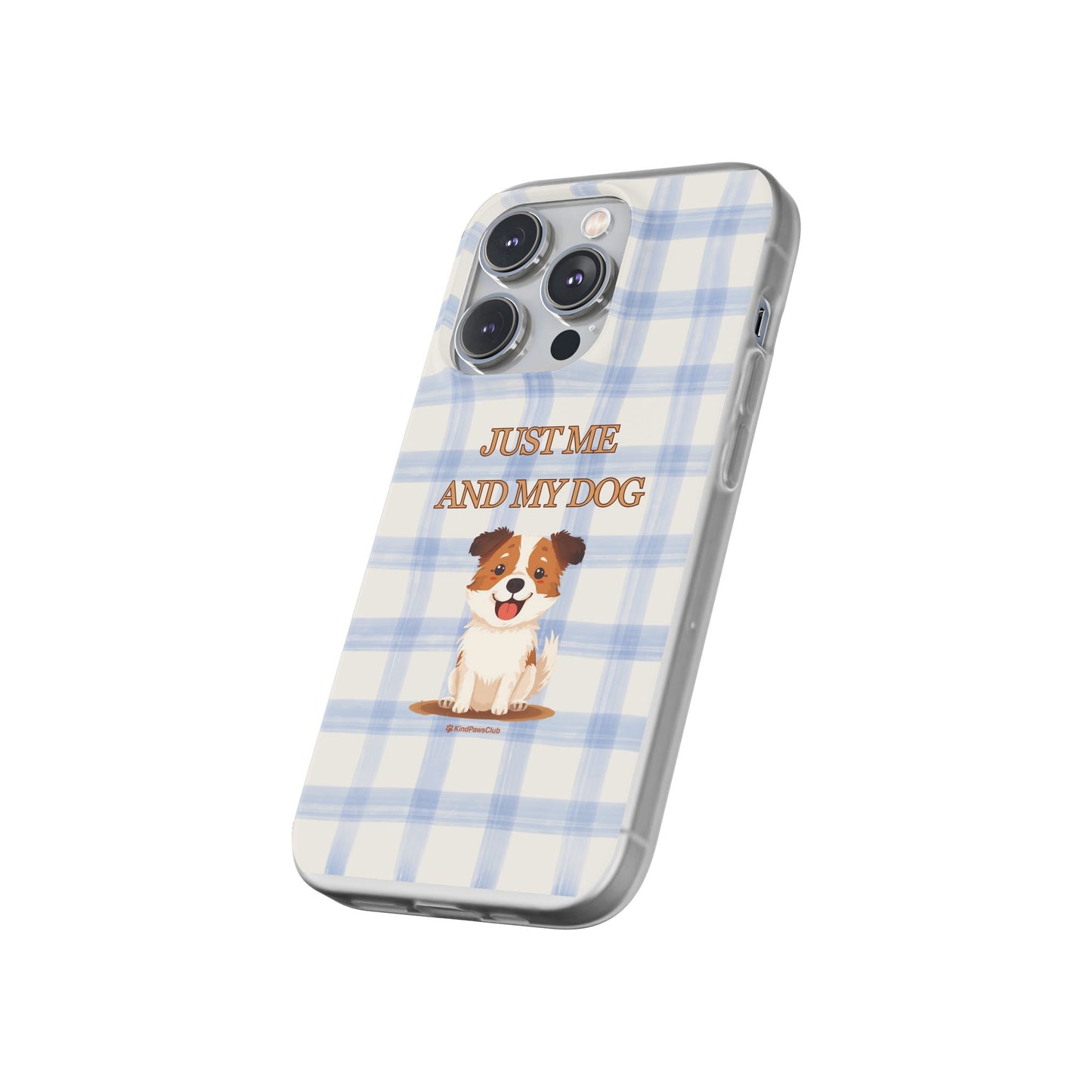 "Just Me and My Dog" iPhone Case – Retro 70s Blue Gingham Pet Wellness Phone Cover