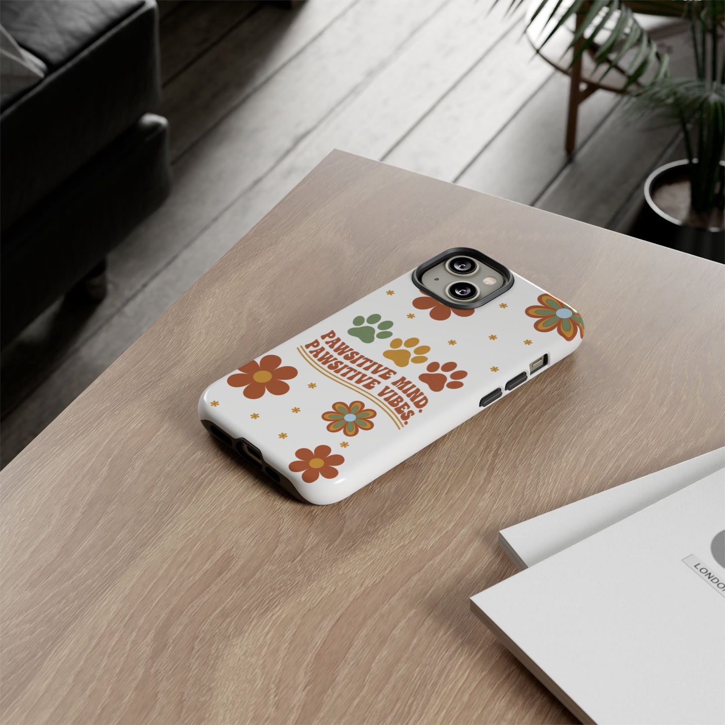 "Pawsitive Mind, Pawsitive Vibes" Retro 70s Floral Phone Case – KindPawsClub Protective Tech Wear