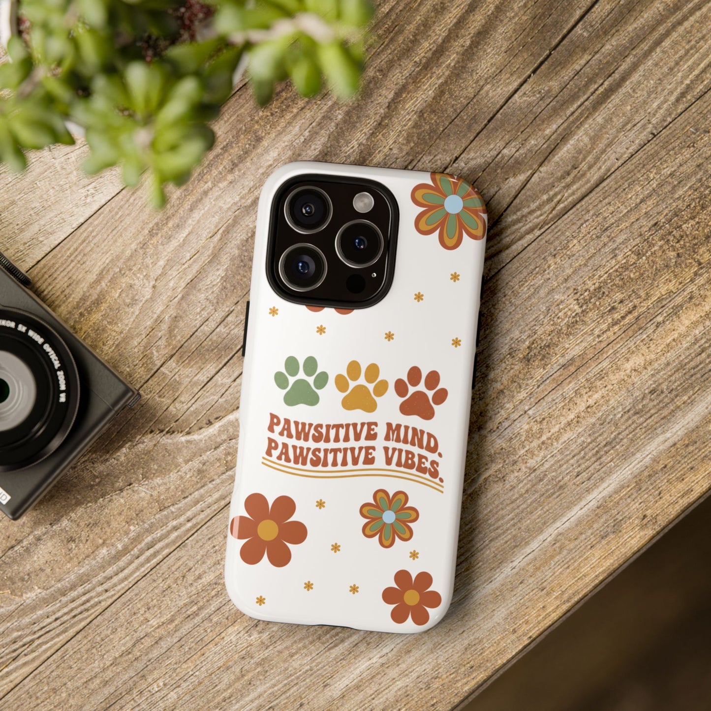 "Pawsitive Mind, Pawsitive Vibes" Retro 70s Floral Phone Case – KindPawsClub Protective Tech Wear