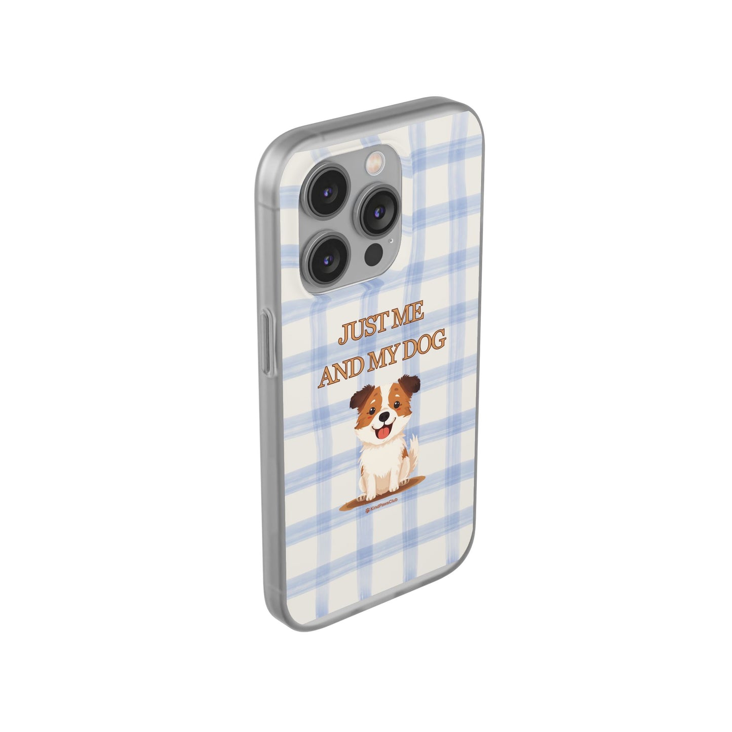 "Just Me and My Dog" iPhone Case – Retro 70s Blue Gingham Pet Wellness Phone Cover