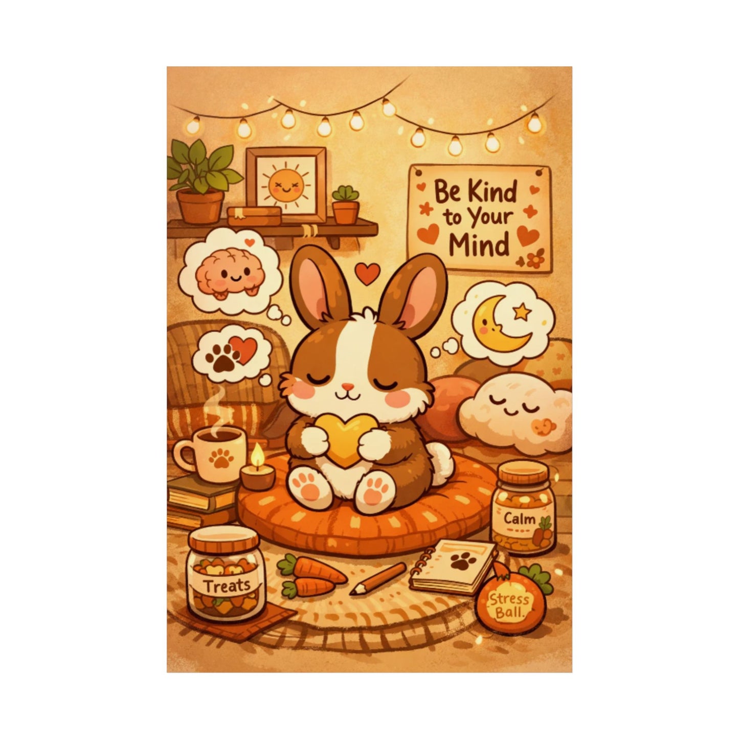 Be Kind to Your Mind Bunny Poster - 70s Minimalist Pet Wellness Wall Art