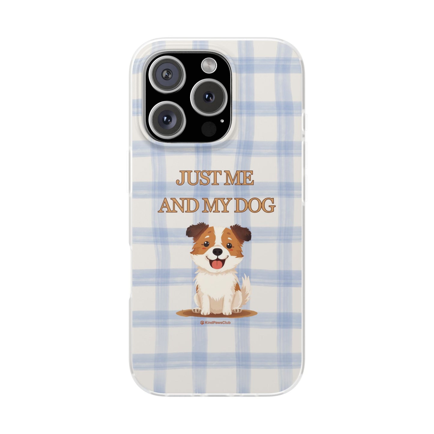 "Just Me and My Dog" iPhone Case – Retro 70s Blue Gingham Pet Wellness Phone Cover