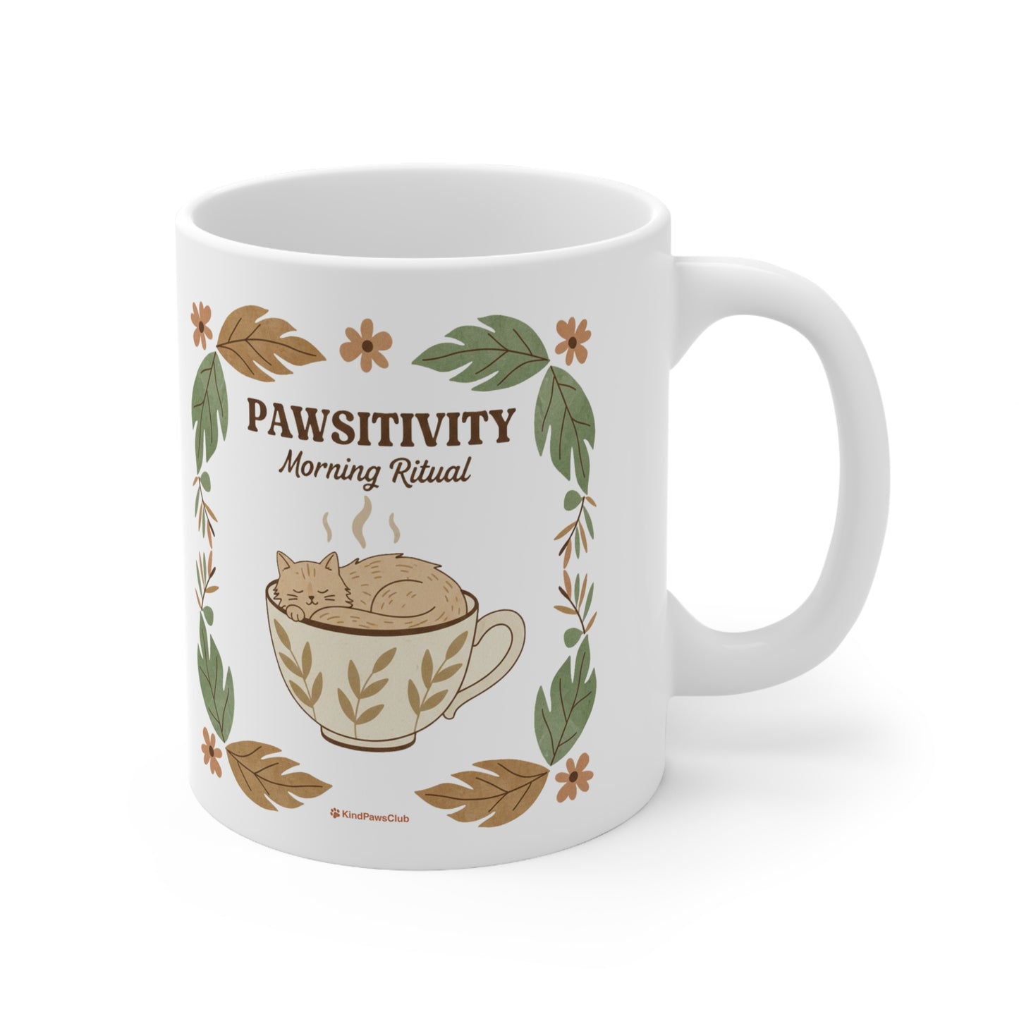 "Stay Pawsitive" Retro Cat Lover Mug – The Mindful Pet Parent Collection, 11oz