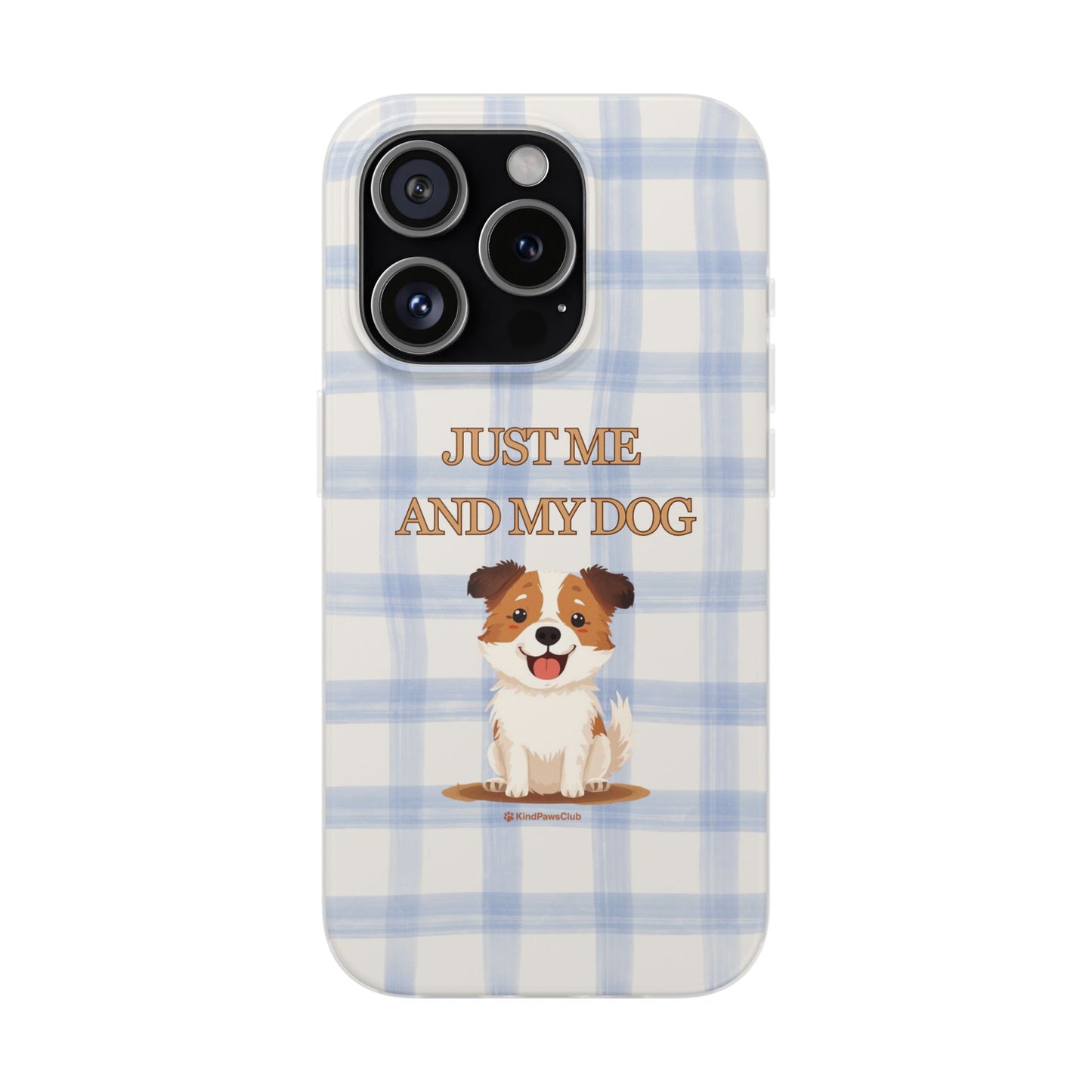"Just Me and My Dog" iPhone Case – Retro 70s Blue Gingham Pet Wellness Phone Cover