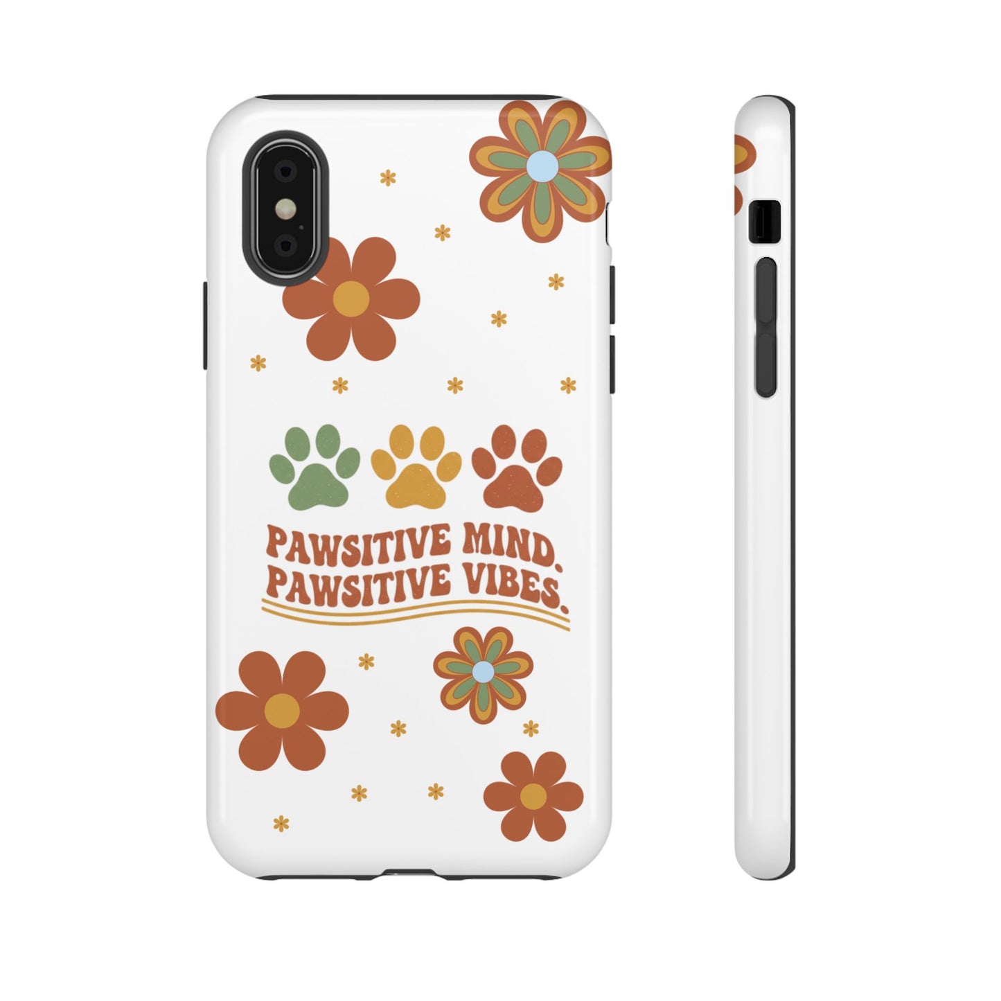 "Pawsitive Mind, Pawsitive Vibes" Retro 70s Floral Phone Case – KindPawsClub Protective Tech Wear