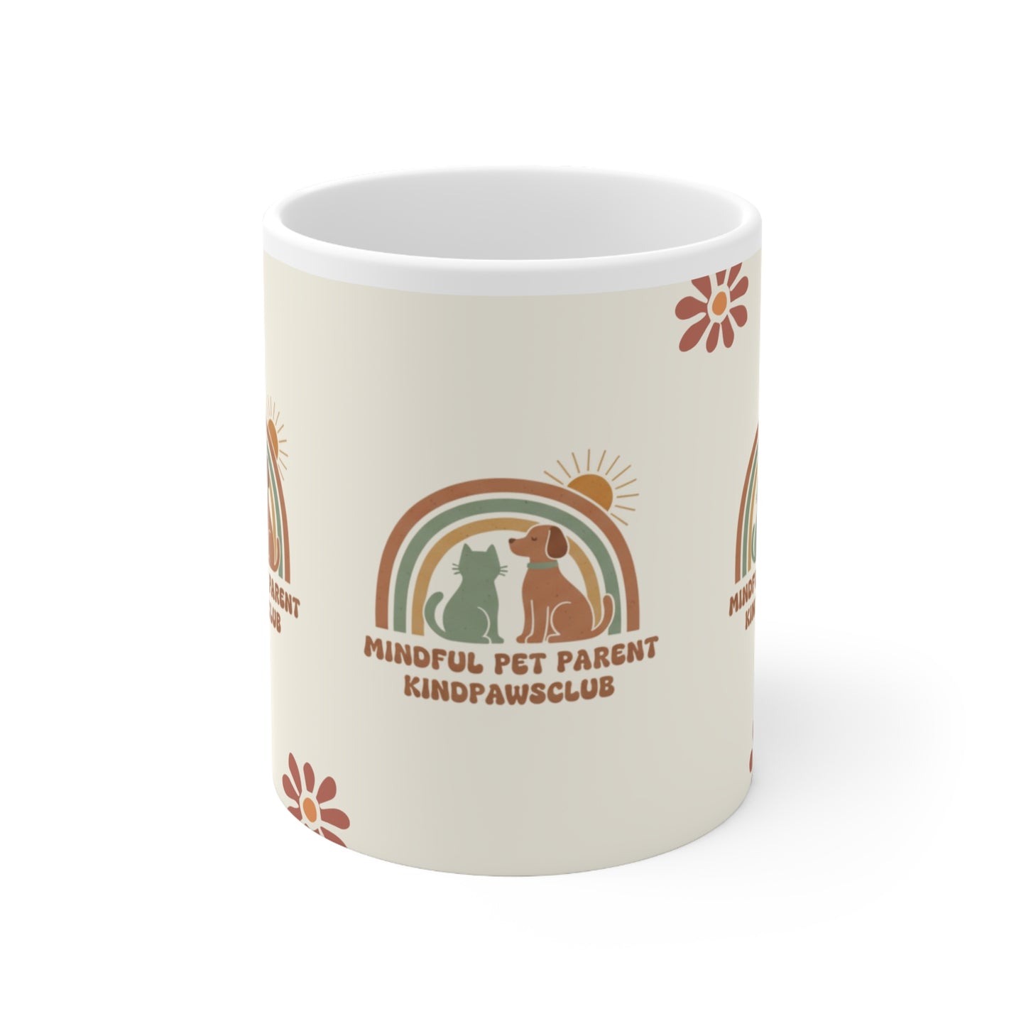 Mug with 'Mindful Pet Parent' design on a white background