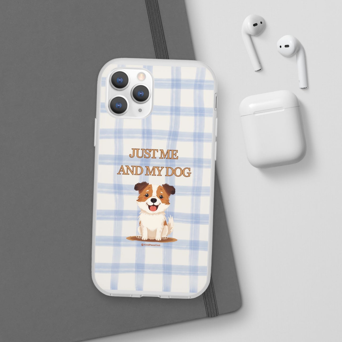 "Just Me and My Dog" iPhone Case – Retro 70s Blue Gingham Pet Wellness Phone Cover