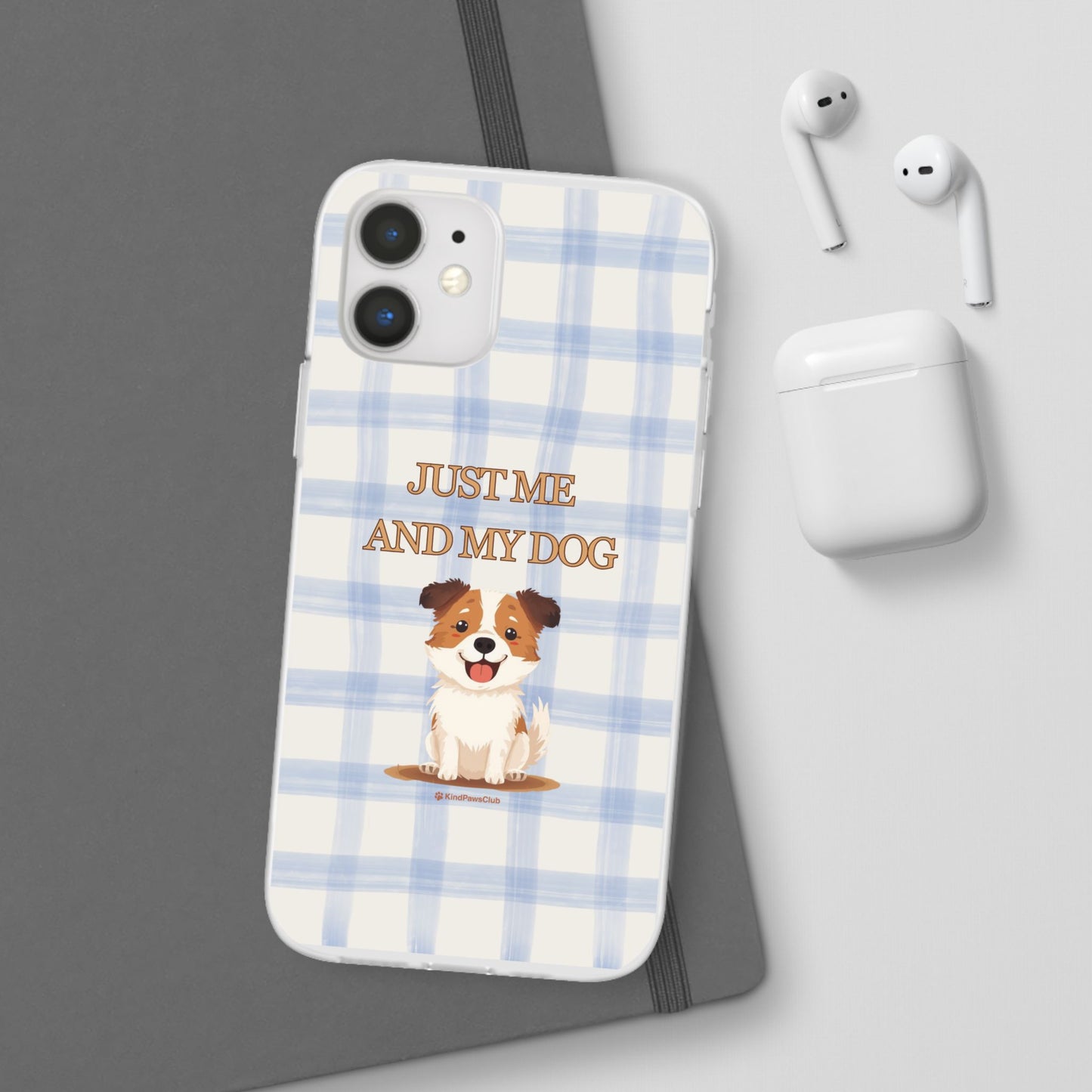 "Just Me and My Dog" iPhone Case – Retro 70s Blue Gingham Pet Wellness Phone Cover