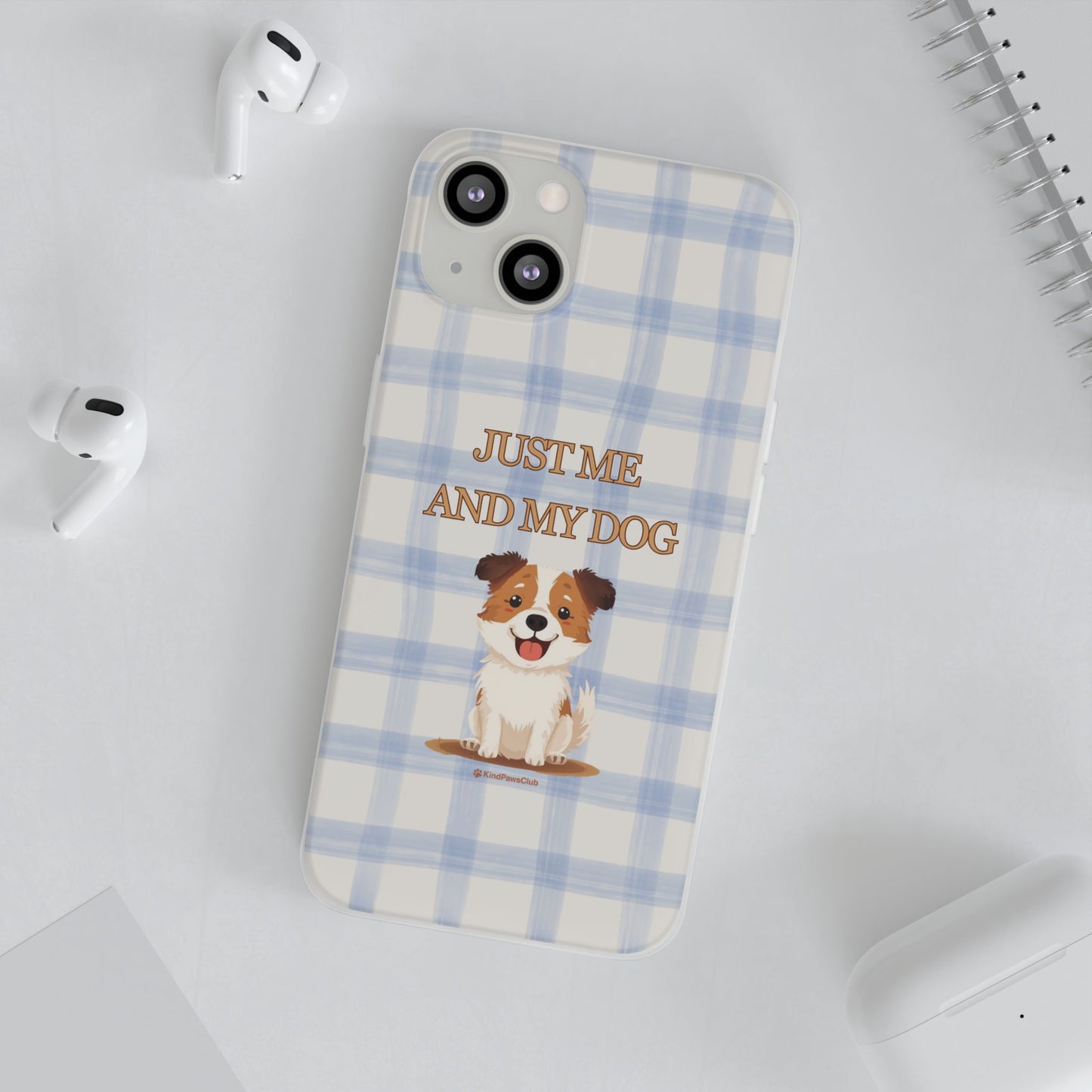 "Just Me and My Dog" iPhone Case – Retro 70s Blue Gingham Pet Wellness Phone Cover