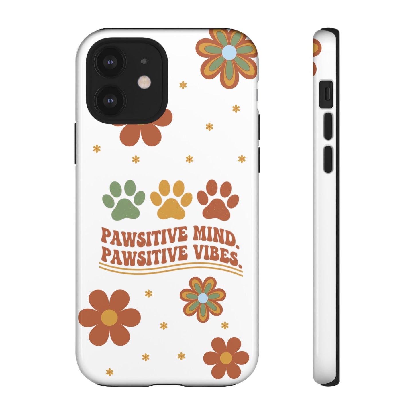 "Pawsitive Mind, Pawsitive Vibes" Retro 70s Floral Phone Case – KindPawsClub Protective Tech Wear