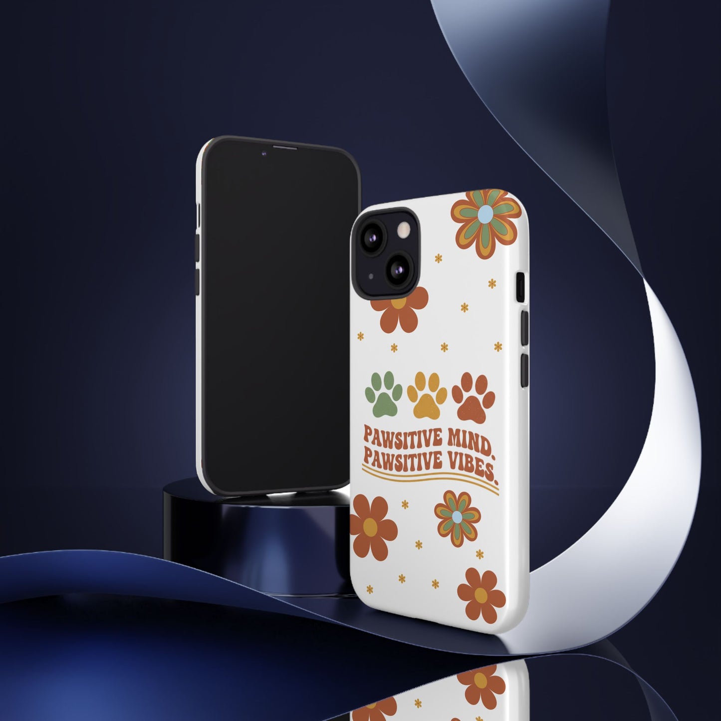 "Pawsitive Mind, Pawsitive Vibes" Retro 70s Floral Phone Case – KindPawsClub Protective Tech Wear