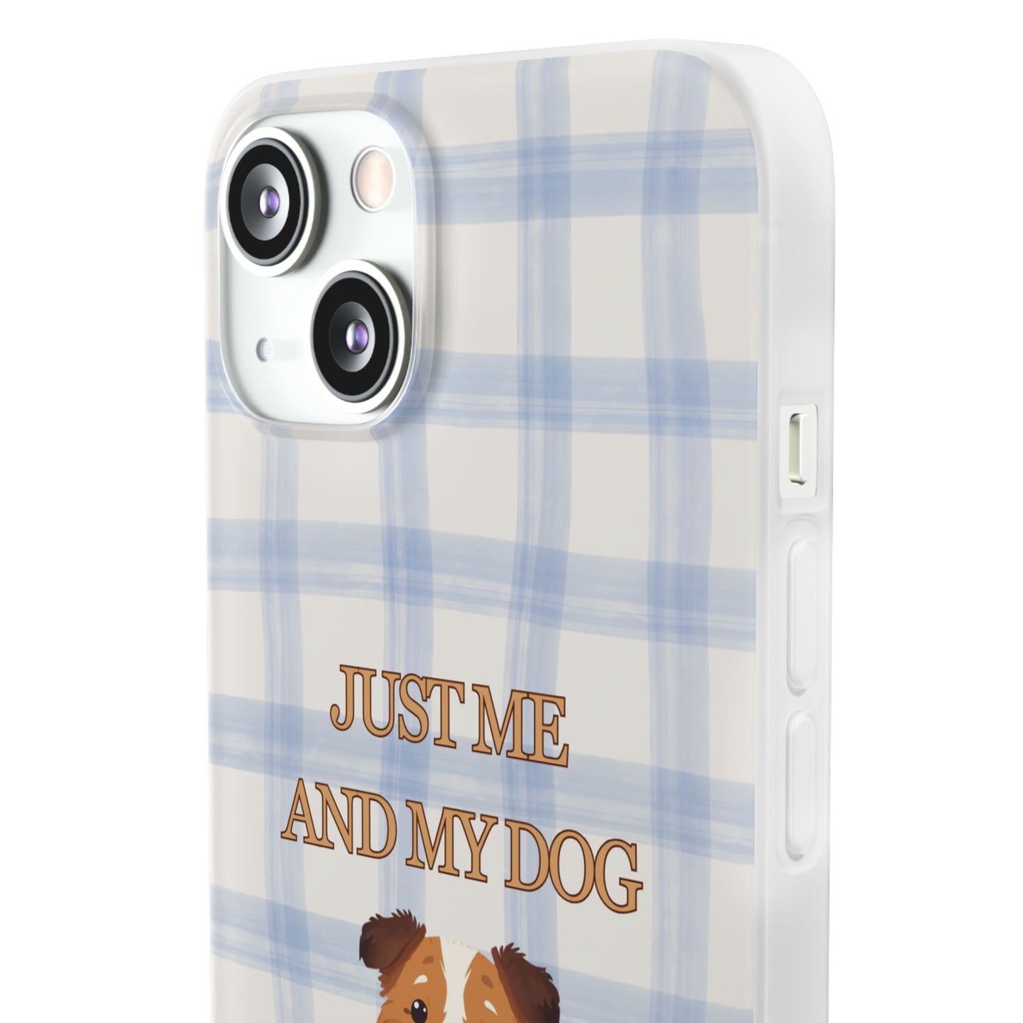 "Just Me and My Dog" iPhone Case – Retro 70s Blue Gingham Pet Wellness Phone Cover