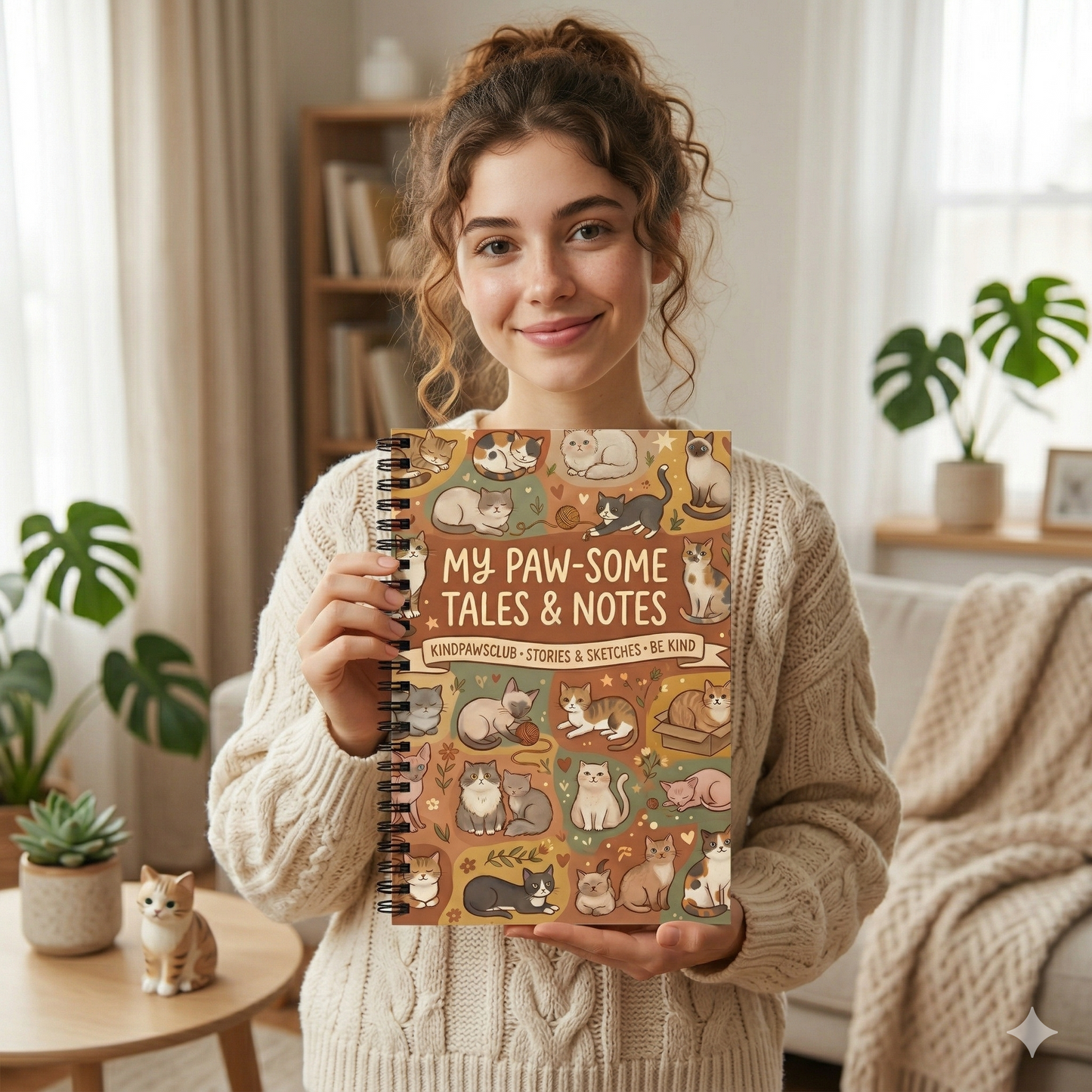 "My Paw-some Tales & Notes" Notebook – 70s Retro Minimalist Cat Art Journal