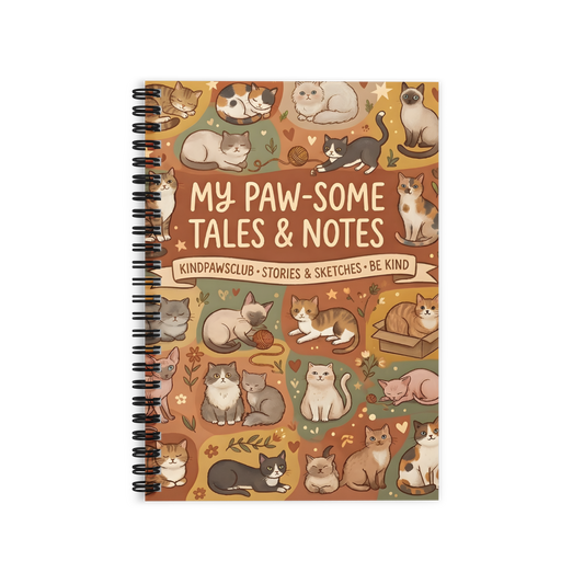 Notebook with cat illustrations and text on a white background